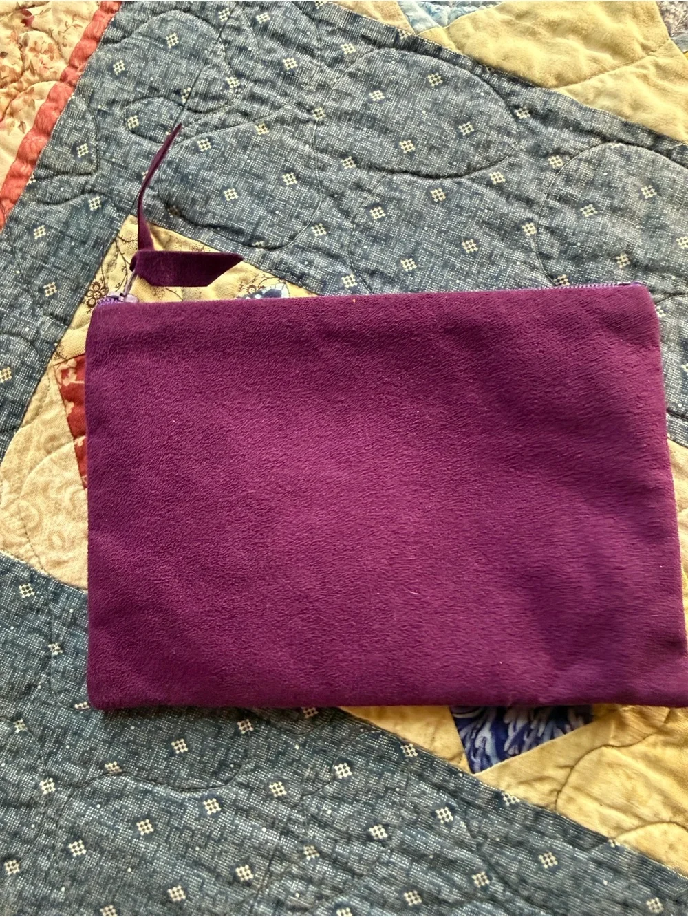Vintage Purple Faux Suede Zipper Clutch Cosmetic Travel Pouch Bag